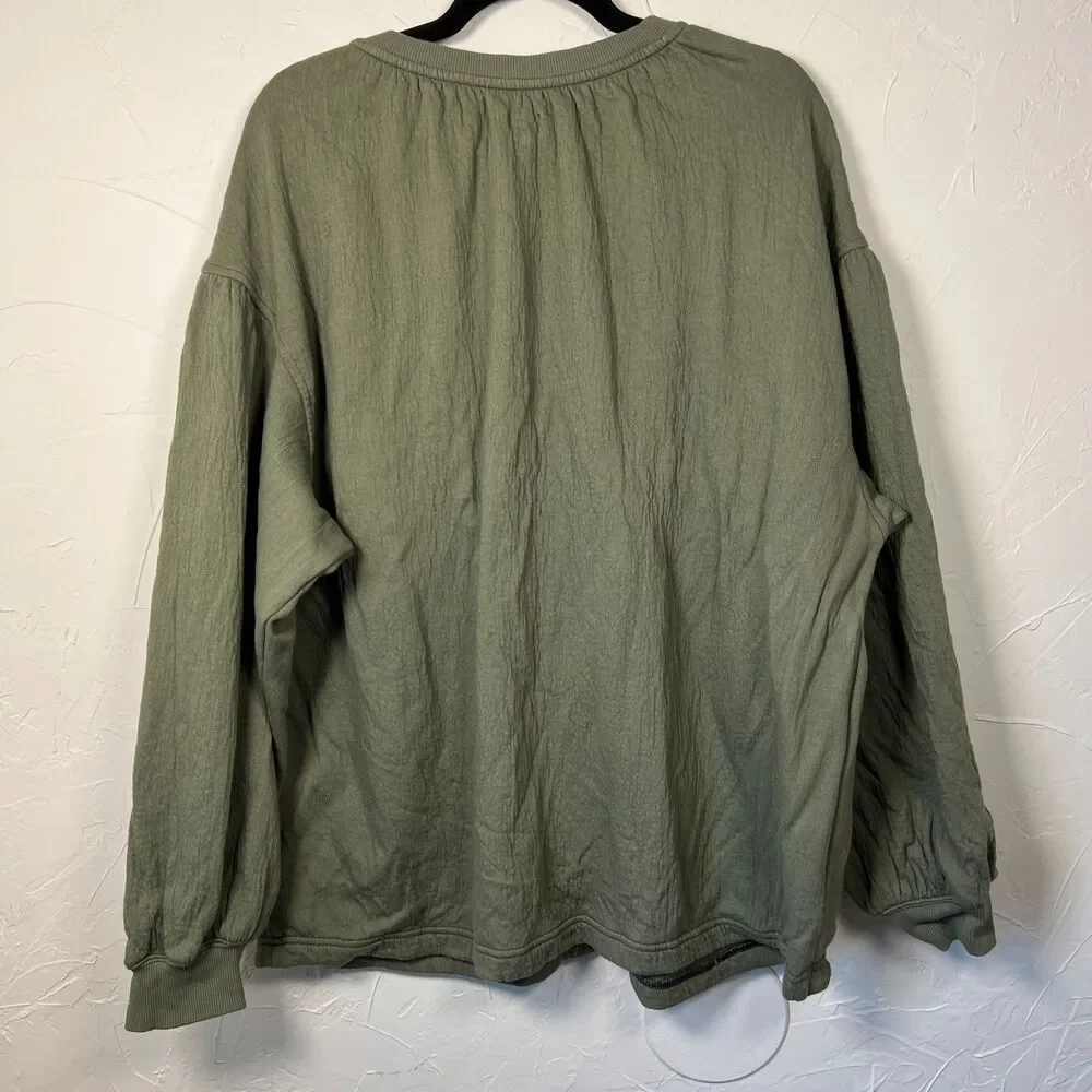 Aerie Olive Oversized Boho Pullover Sweatshirt Soft Lounge Earthy Cozy Size L - Picture 5 of 9